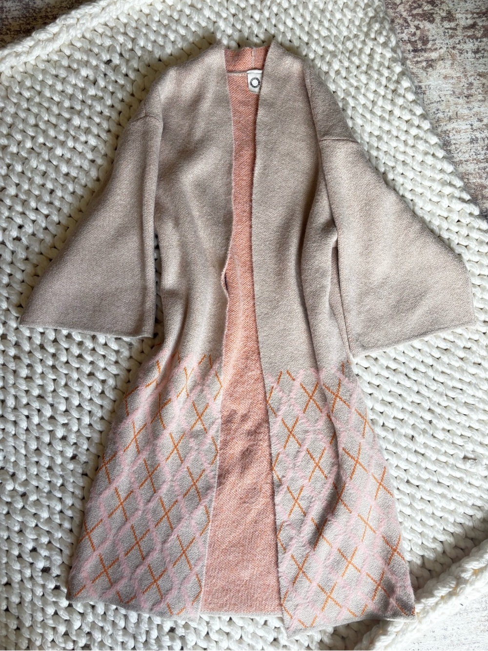 Beige & Blush Open Front Knit Coatigan